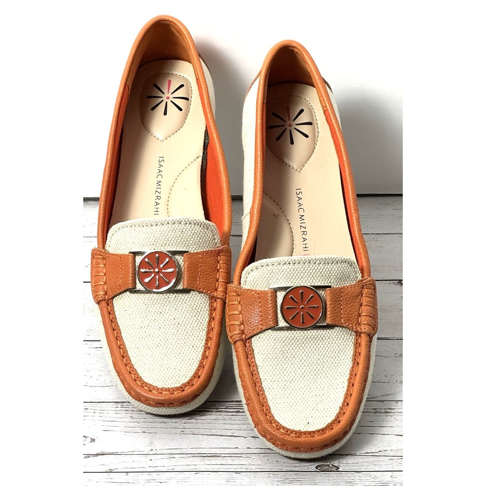 Isaac Mizrahi Live! women's loafers  Orange Trim With Canvas Size 8.5M‎